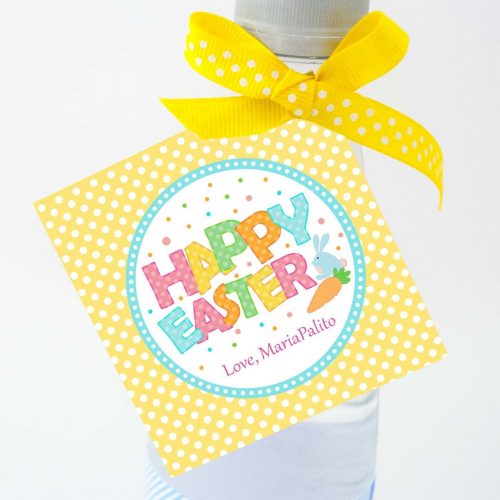 Cute Editable Happy Easter Tag | Printable Party Favor Label Sticker | Round or Square Tag Topper| Instant Download | HOEA1 | E136