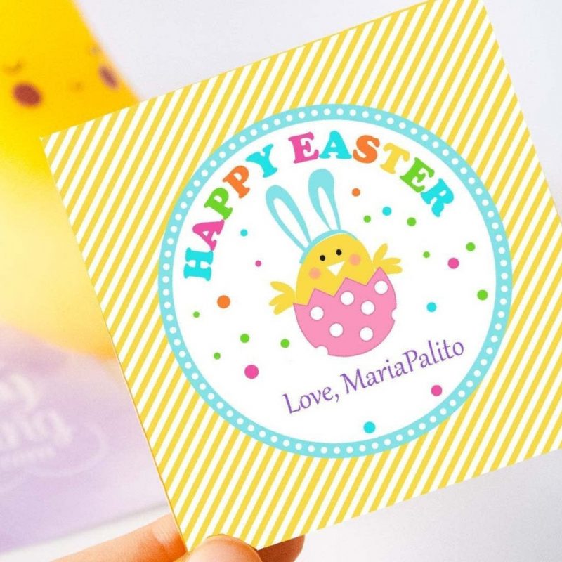 Cute Editable Modern Cute Happy Easter Printable Tag with Bunny in an Eggg HOEA1 | E148