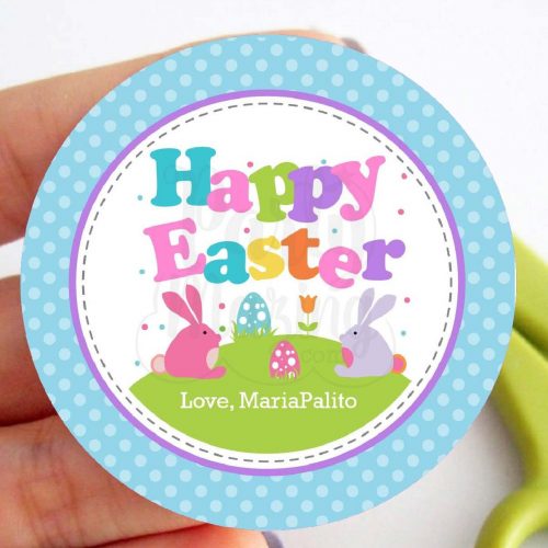 Cute Printable Bunny Happy Easter Party Favor Tag | E160