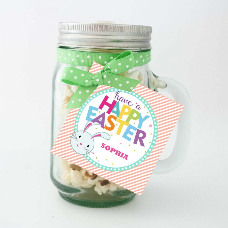 Editable Happy Easter Tag | Printable Cute Bunny for Kids Labels | Party Favor Sticker | Round or Square | Instant Download | HOEA1 | E134