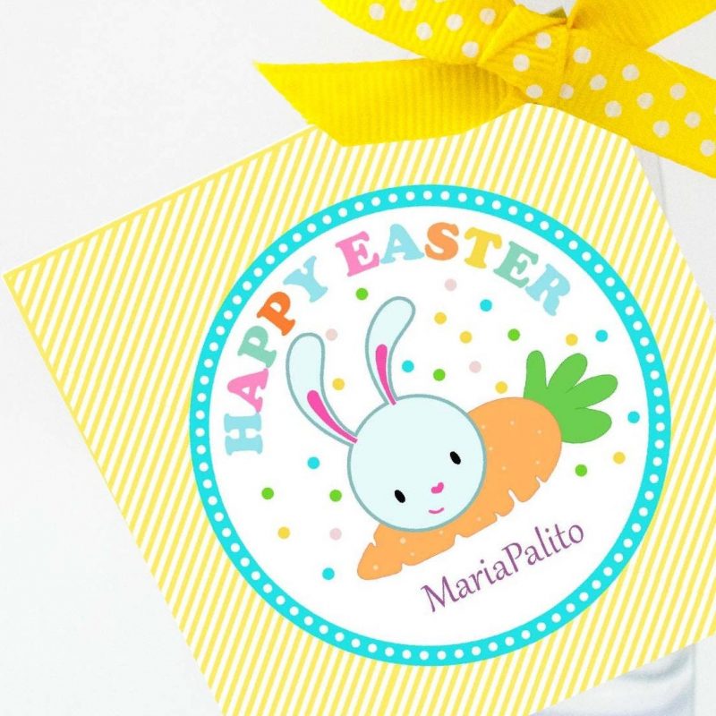 Happy Easter Tag | Editable Party Favor| Printable Cute Easter Bunny Tag| Yellow Kid Gift Tag for Egg hunt or Classroom Gifts |HOEA1 | E129
