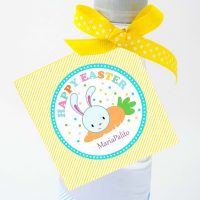 Happy Easter Tag | Editable Party Favor| Printable Cute Easter Bunny Tag| Yellow Kid Gift Tag for Egg hunt or Classroom Gifts |HOEA1 | E129