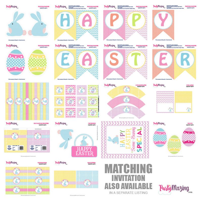 Printable Easter Party Set| Happy Easter Party| Egg Hunt Party | Diy Party Package| Party Decoration Kit | Instant Download | HOEA1 | E016