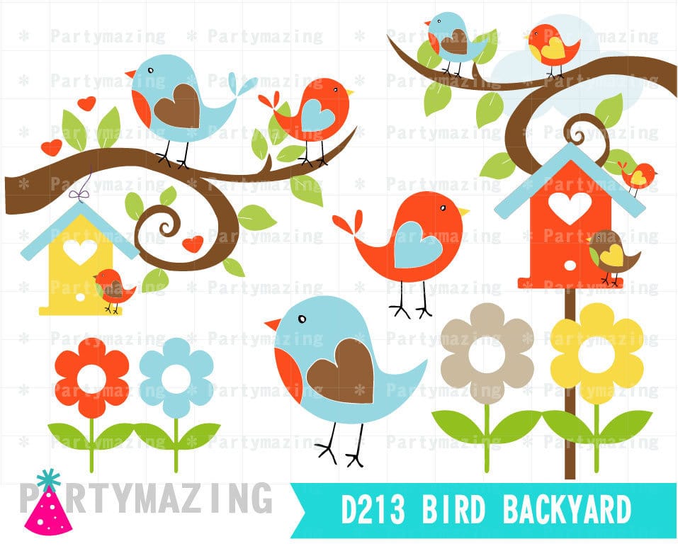 Spring Birds Clipart Set | Digital Image Set | Digital Planner Graphic Set with Transparent Background | E455