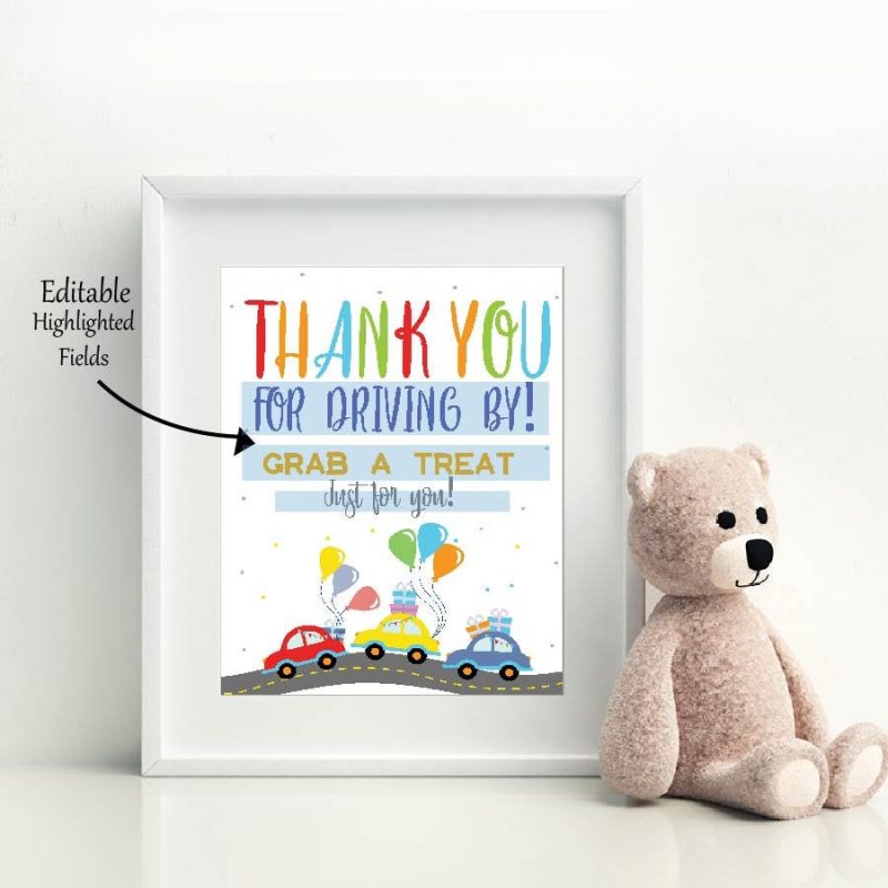 Drive By Sign | Printable Birthday Parade Sign | Editable 8x10 sign | Thank You Treat Favor Sign |  Quarantine Party | PK09 | E352