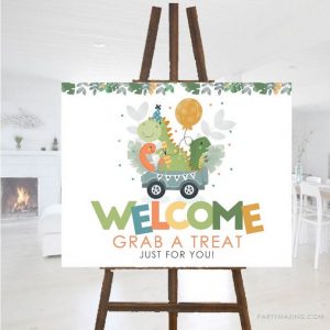 Printable Dino Welcome Sign | Take a Treat Drive By Poster | PK08 |E460