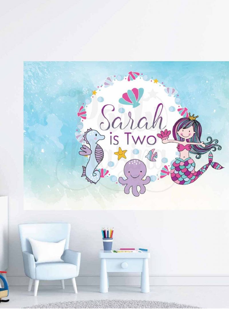 Personalized Mermaid Backdrop Banner | Printable Poster  | Girl Birthday Party | PK16 | E235