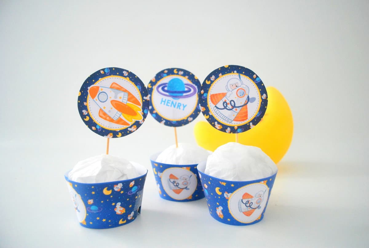 Outer Space Cupcake Toppers | Printable Toppers and Wrappers | Editable Text | Universe Stickers | Space Rocket Party Decor | PK21 | E492