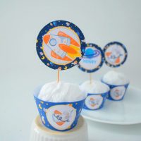 Outer Space Cupcake Toppers | Printable Toppers and Wrappers | Editable Text | Universe Stickers | Space Rocket Party Decor | PK21 | E492