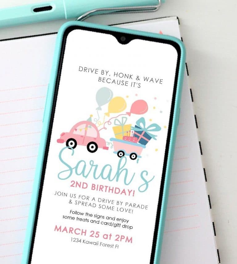 Girly Drive By Birthday Digital Invitation | PK33 | E341