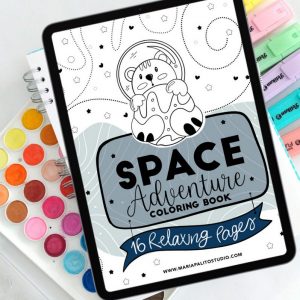 16 Page Space Digital Coloring Book for Ipad or Printing  E522-1