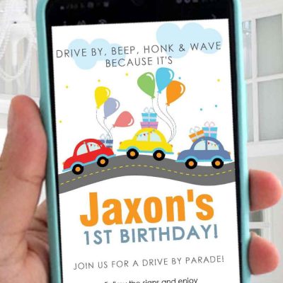 Little Cars Drive By Birthday Parade Drive Invitation |PK33| E384