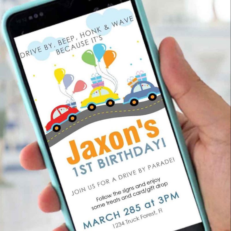 Cars Road Drive By Birthday Parade Text Invitation | Toddler TEXT or Email Invitation | Quarantine First Birthday | E384