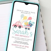 Girly Drive By Birthday Parade Invitation| Electronic Phone or Email Invite | Digital Paperless Party Invite | E341