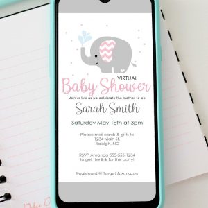Pink Elephant Virtual Baby Shower Digital Invitation | PK03 | E511
