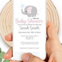 Pink Elephant Virtual Baby Shower Digital Invitation |  Phone Text Invitation | E511