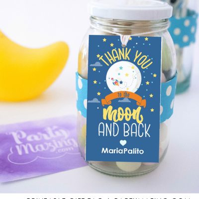 Editable Moon and Back Gift Tag | Printable Outer Space Thank You Gift Tag | PK21 | E481