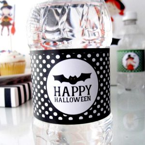 Printable Bat Halloween Water Bottle Label | Happy Halloween Bottle Labels | E565