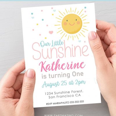 Digital Our Little Sunshine Invitation | Sunny Girl Birthday Email, text or Whatsapp Invitation | Phone Digital Invitation PK24 | E574-1