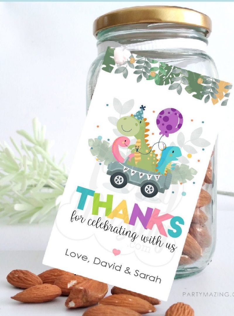 Dino Birthday Thank You Gift Tag | Printable Drive By Editable Tag | Double Birthday Gift Tag | PK08 | E539