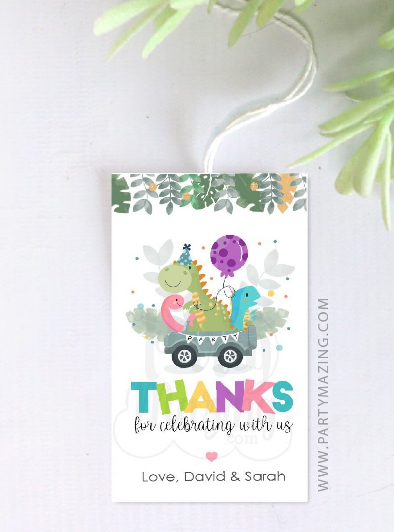 Dino Birthday Thank You Gift Tag | Printable Drive By Editable Tag | Double Birthday Gift Tag | PK08 | E539