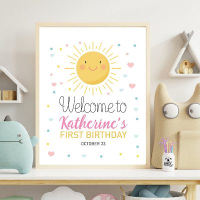 Editable Little Sunshine Welcome sign | Printable Girl Birthday Poster | PK24 |E391