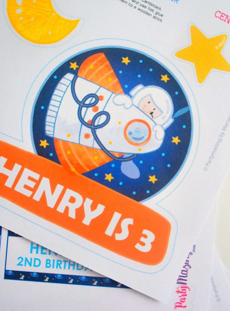 Editable Outer Space Cake Topper | Astronaut Birthday Centerpiece Decor | RocketShip Birthday Decor | PK21 | E489