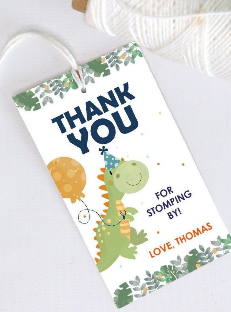 Editable Thank You Dino Favor Tag | Printable Thank you for Stomping By Dinosaur Gift Tag Template | Birthday Label Template | PK08 | E564