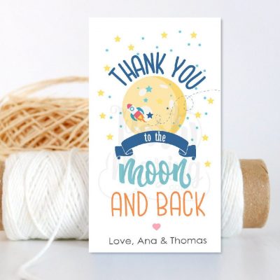 Editable Moon and Back Gift Tag | Printable Thank You Favor Tag | PK21 | E536