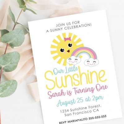 Printable Little Sunshine Party Digital Invitation | Printable Little Girl Birthday Invitation | PK24 | E523-1