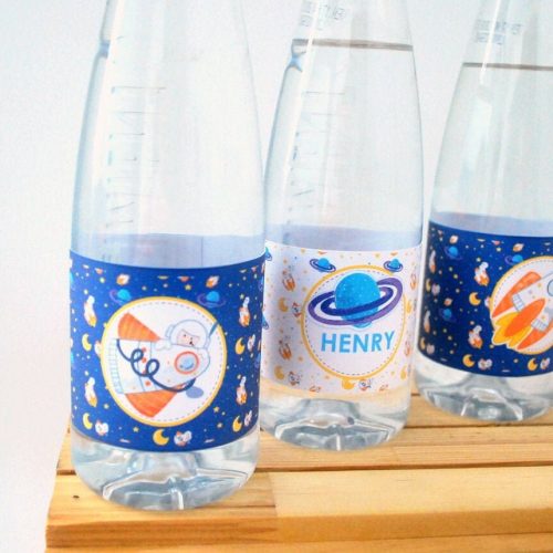 Space Birthday Water Bottle Labels | Printable Outer Space Birthday Rocket Labels | PK21 | E493