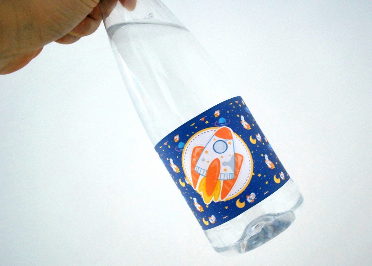 Space Birthday Water Bottle Labels | Printable Outer Space Birthday Rocket Labels | PK21 | E493