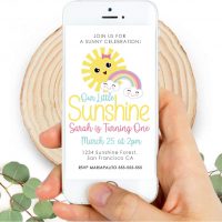 Sunshine Party Digital Invitation | Little Girl Birthday Email, text or Whatsapp Invitation | Personalized Phone Digital Invite | PK24 |E523