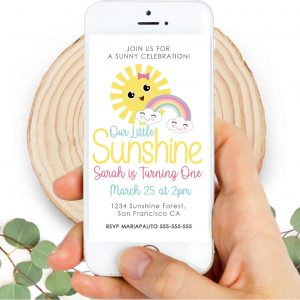 Sunshine Party Digital Invitation | Little Girl Birthday Phone Invite | PK24 |E523
