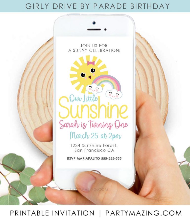 Sunshine Party Digital Invitation | Little Girl Birthday Phone Invite | PK24 |E523
