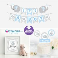 Blue Baby Elephant Party Set | Printable Baby Shower EXPRESS Party Set Package |  PK03 | E027