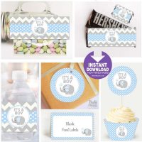 Blue Baby Elephant Party Set | Printable Baby Shower EXPRESS Party Set Package |  PK03 | E027