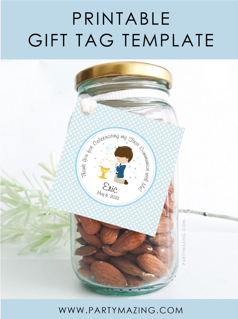 Boy First Communion Favor Tag | Printable Thank You Stickers or Labels | PK06 | E126