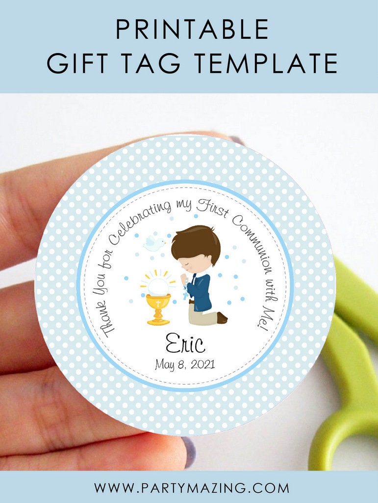 Boy First Communion Favor Tag | Printable Thank You Stickers or Labels | PK06 | E126