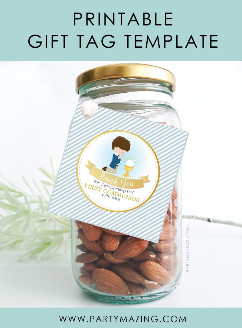 Boy First Communion Thank You Favor Tag | Modern Printable Party Favor Gift Tag | Little Boy Party Sticker | E520