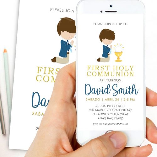 Boy First Holy Communion Digital Invitation | Electronic Invitations | PK06 | E049