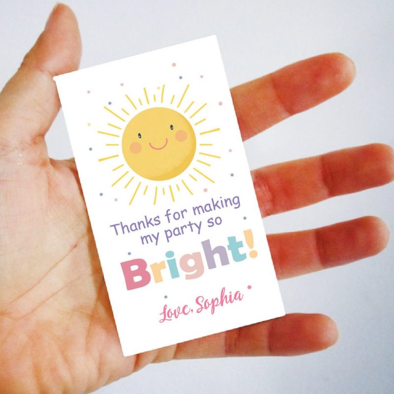 Editable Bright Party Favor Tags | Printable Thank You Tag | Pastel Little Sunshine Birthday Gift Tag Template | PK24 | E573