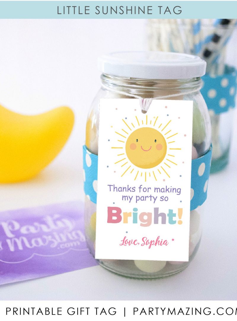 Editable Bright Party Favor Tags | Printable Thank You Tag | Pastel Little Sunshine Birthday Gift Tag Template | PK24 | E573