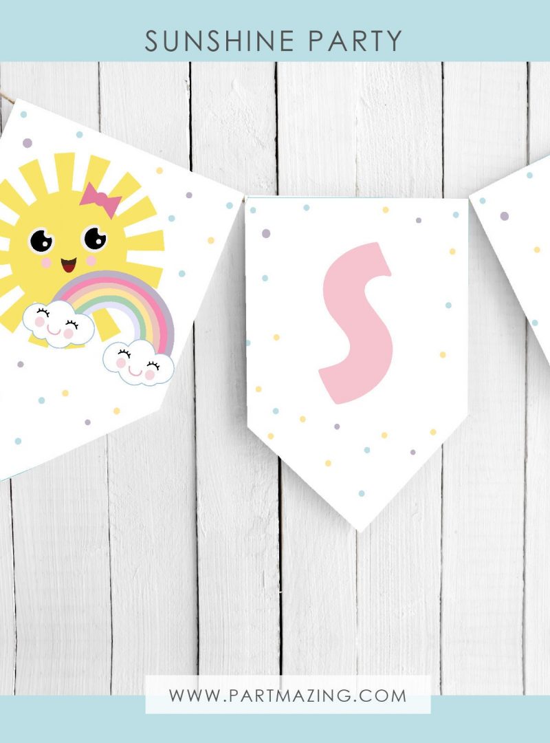 Editable Little Sunshine Flag Banner Garland | 1st First Birthday Pink Happy Sun Banner | PK24 | E570