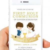 Girl and Boy First Holy Communion Digital Invitation | Twins or Siblings Modern Electronic Invitations | PK06 | E180