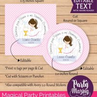 Girl First Communion Tag | Printable Pink Party Favor Tag | Gift Tag | Religious Holy Communion Label | PK06 | E101