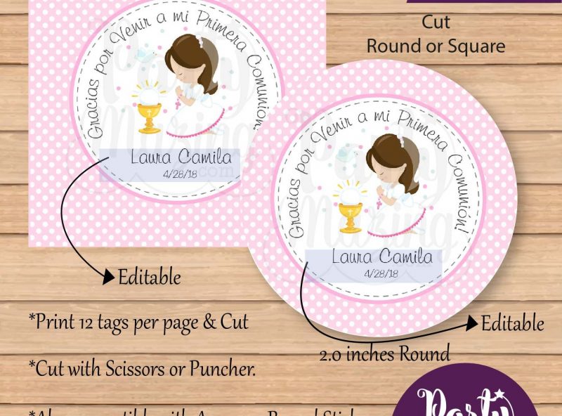 Girl First Communion Tag | Printable Pink Party Favor Tag | Gift Tag | Religious Holy Communion Label | PK06 | E101