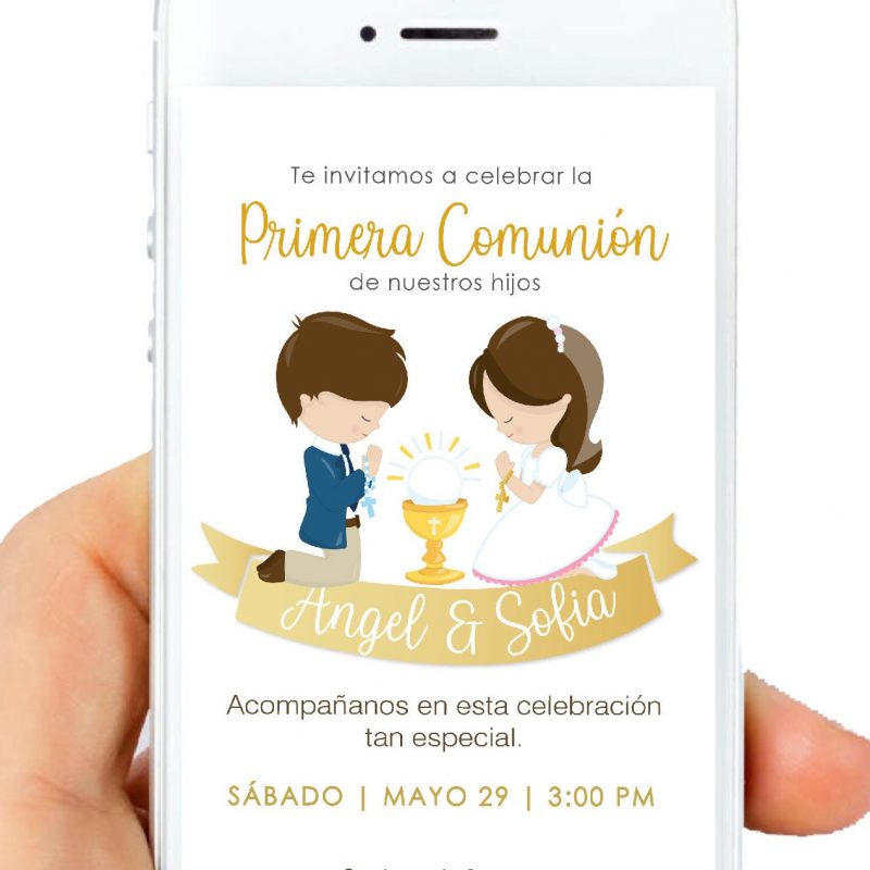 Invitación Primera Comunión Niño y Niña Gold Ribbon | PK06 | E047