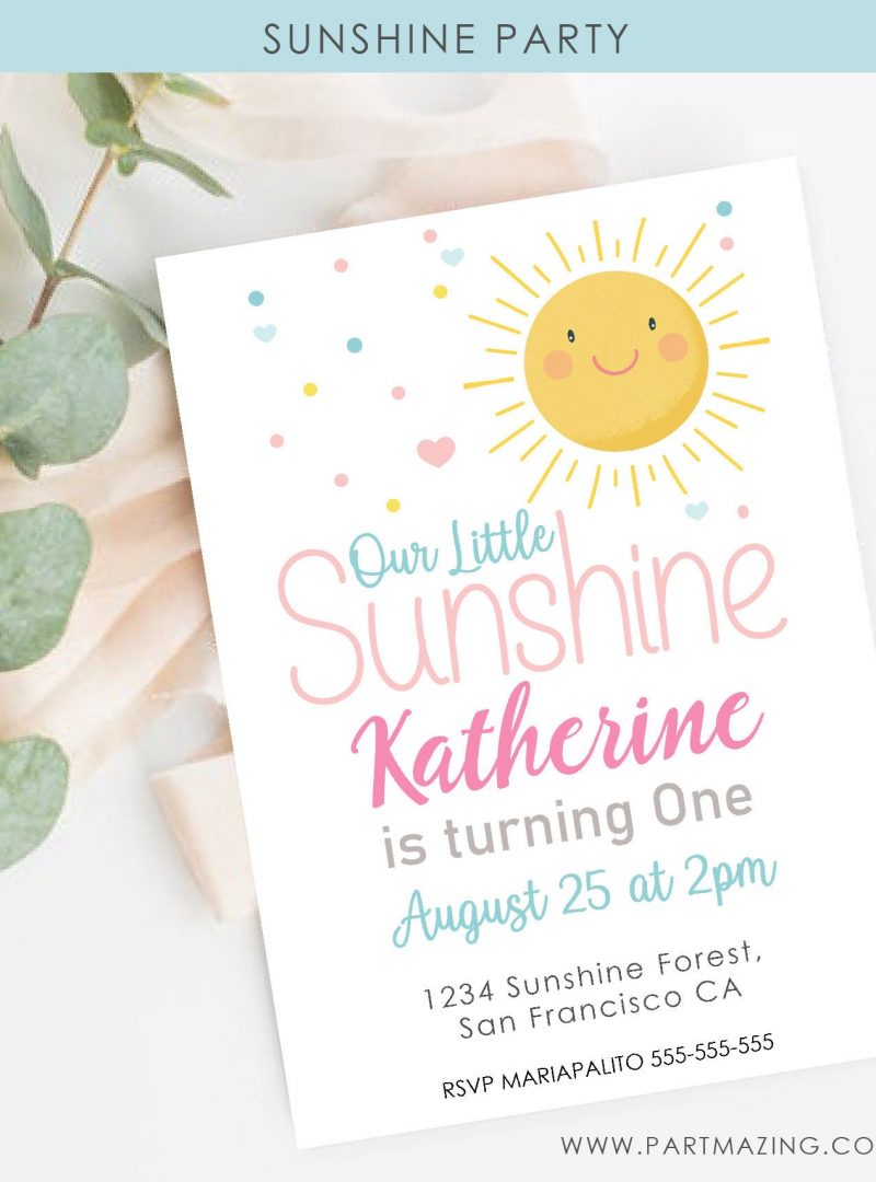 Our Little Sunshine Invitation | Sunny Girl Birthday Email, text or Whatsapp Invitation | Phone Digital Invitation PK24 | E574-1