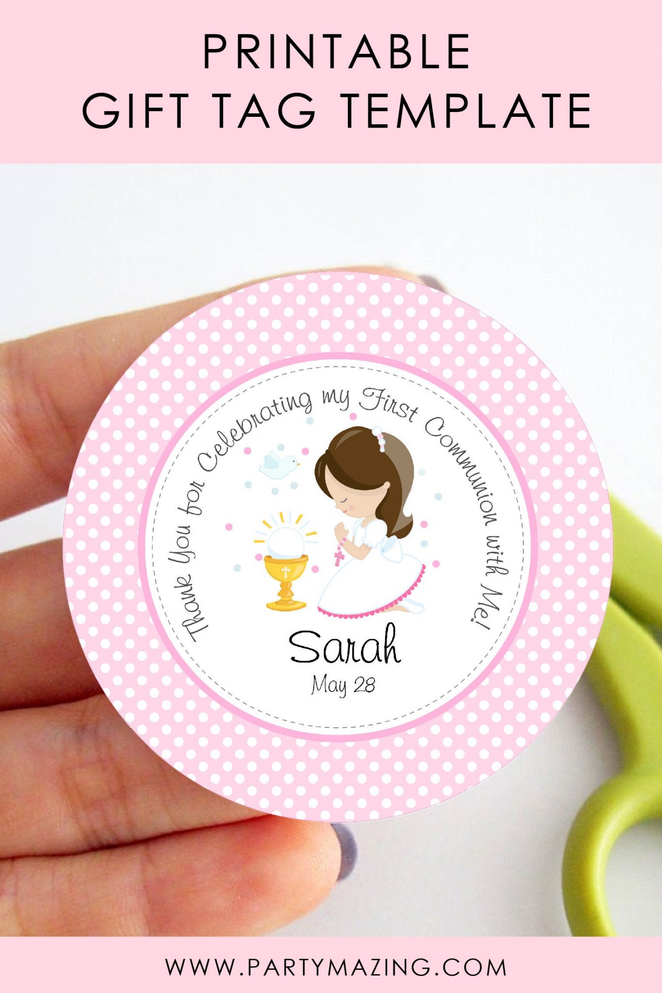 Printable Girl Thank You First Communion Tags | PK06 | E125 ...